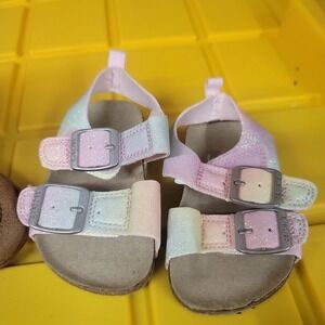 Lil Boot Barn Pink Star Cowboy Boots & Carters‎ Glitter Rainbow Sandals Size 4
